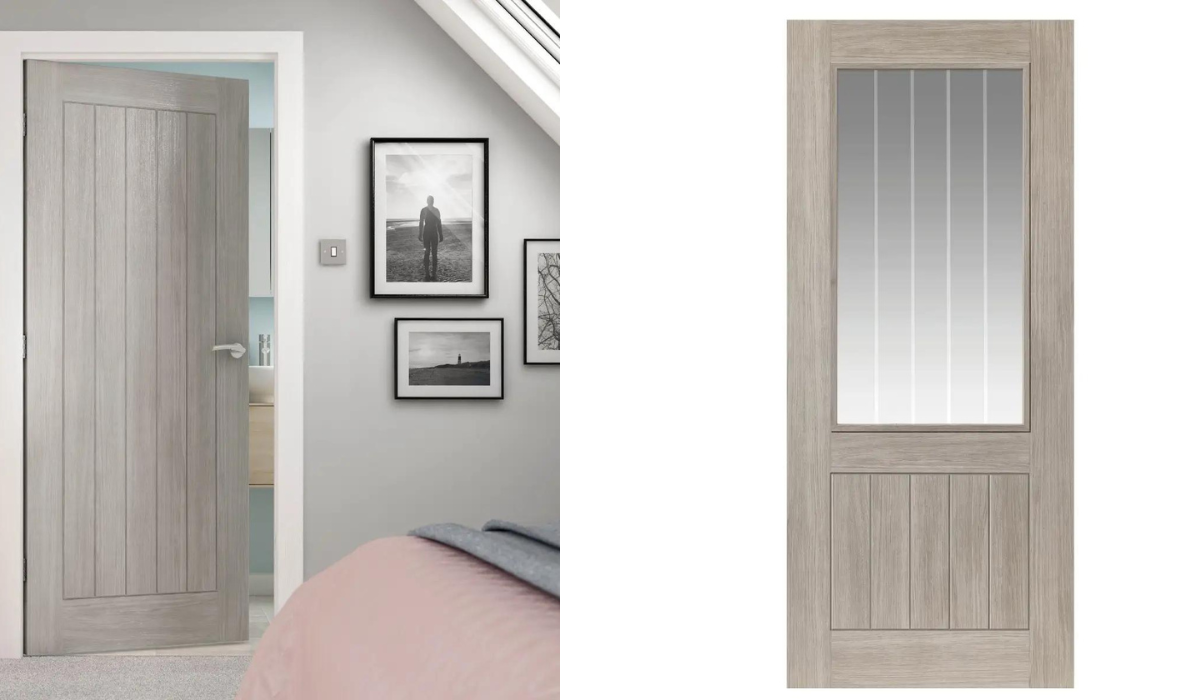 Contemporary cottage-style doors - one pannelled the other half glazed - period doors 