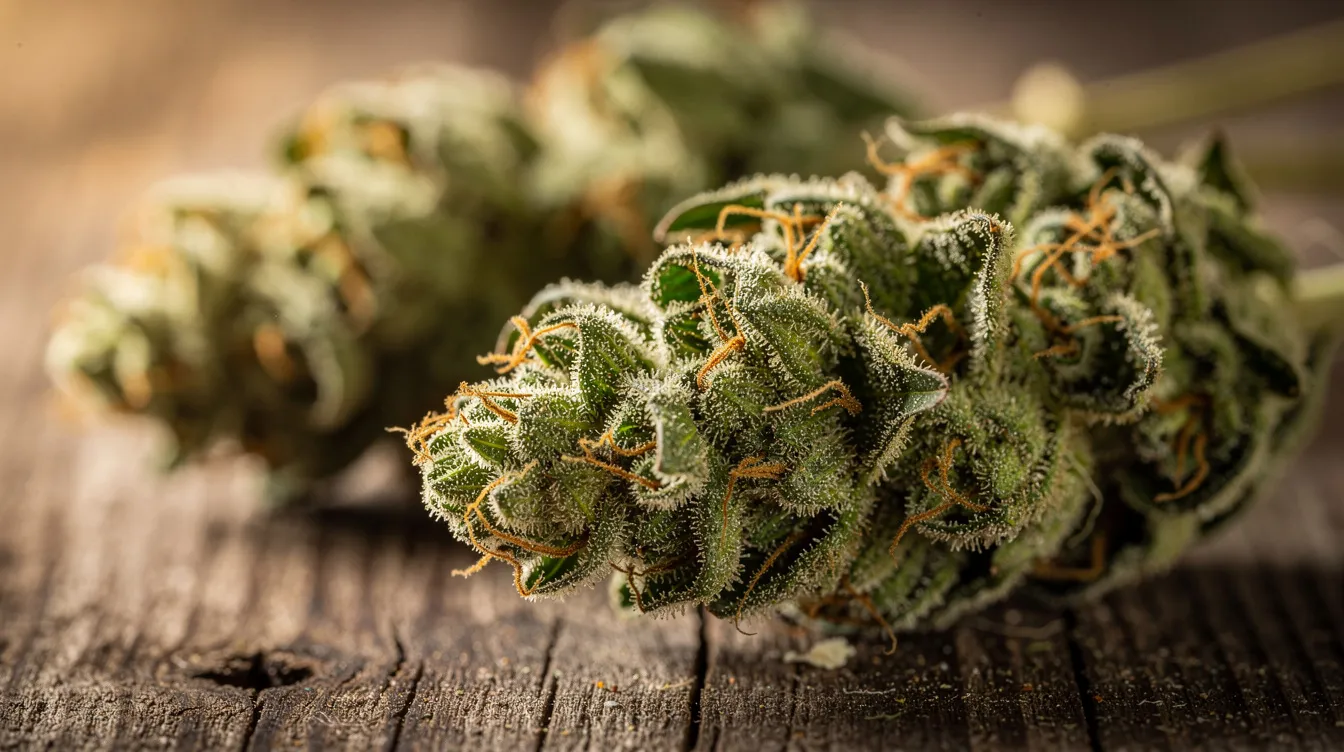 A close-up image showcases raw green cannabis flower buds placed on a rustic wooden surface, highlighting the natural texture and vibrant color of the cannabis species. This thca flower represents a key element in the discussion of cannabis laws and the legal status of hemp products in various states, including the nuances of thca legal in Colorado.