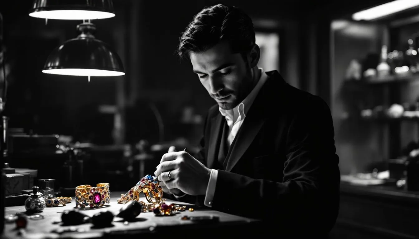 Artisan crafting a beautiful piece of jewellery with gemstones.