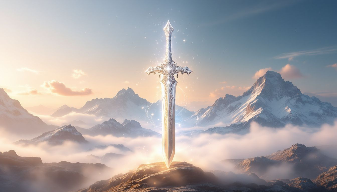 A bright, shining ace sword held upright, representing new beginnings and clarity.