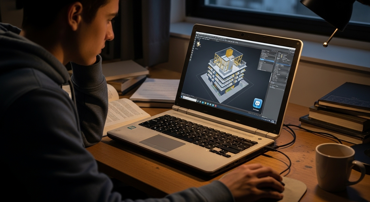 Student using a low-end device running high-performance software via a virtual desktop.