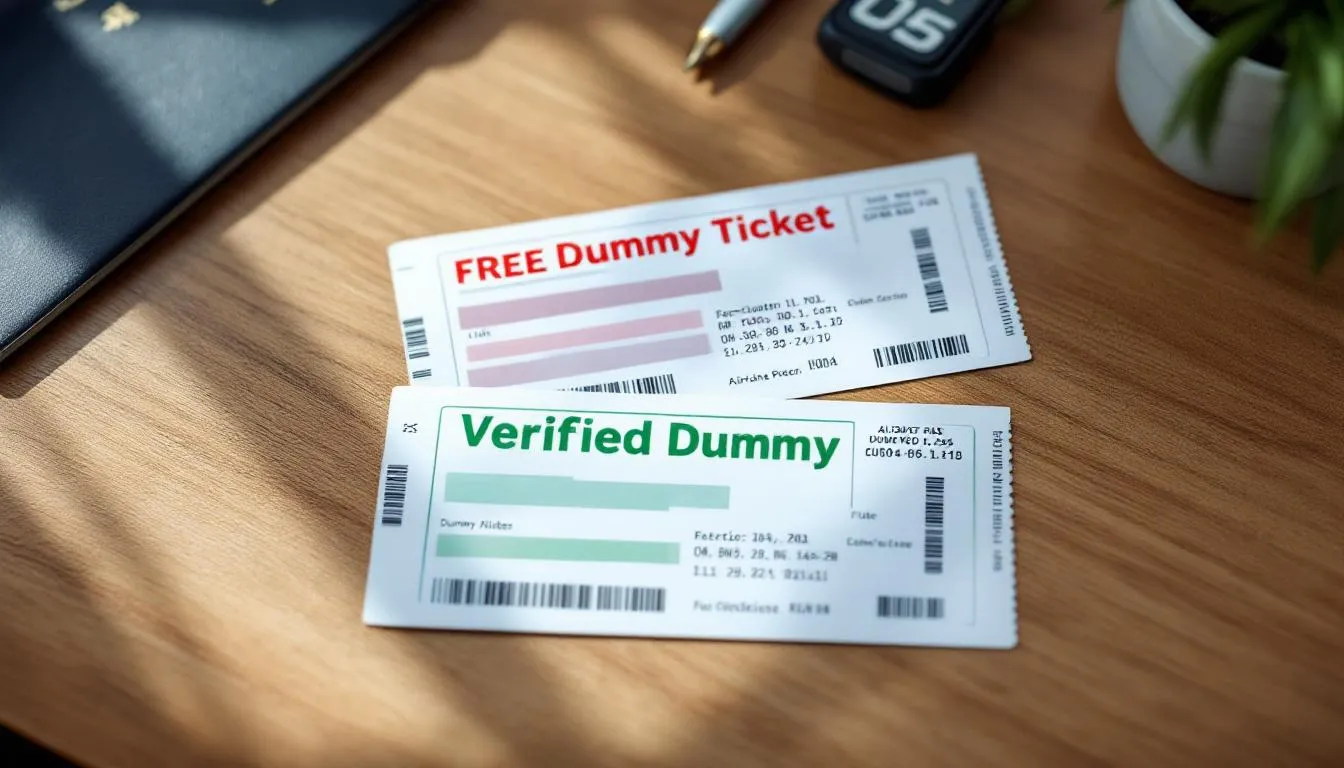 Side-by-side comparison of free vs verified dummy ticket for visa