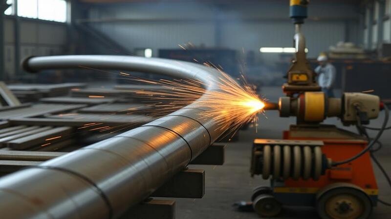 A long steel tube bending without support during cutting