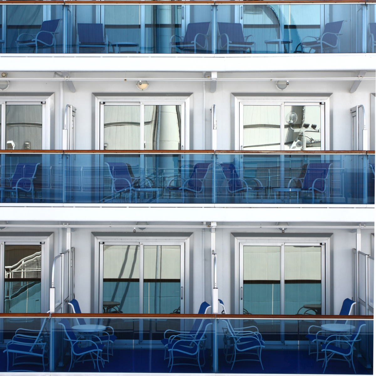 Cruise ship balcony from side view