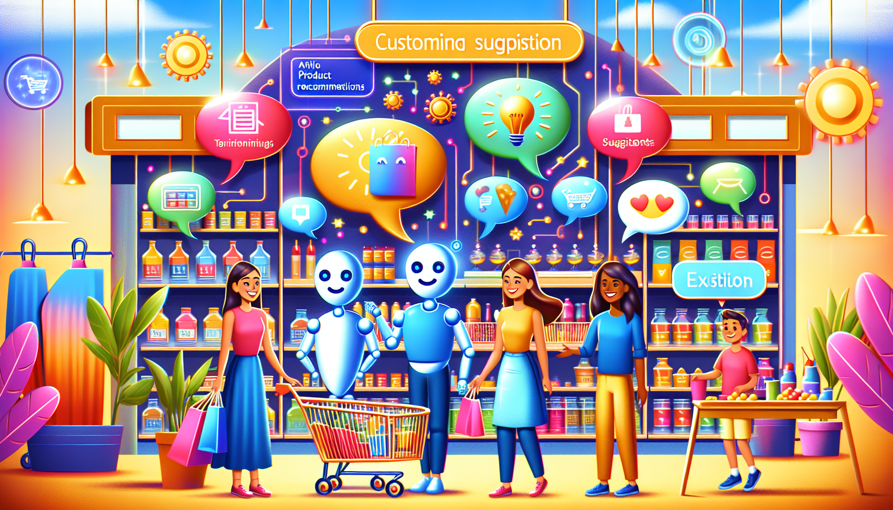 A colorful illustration depicting AI insights enhancing customer experience in ecommerce.