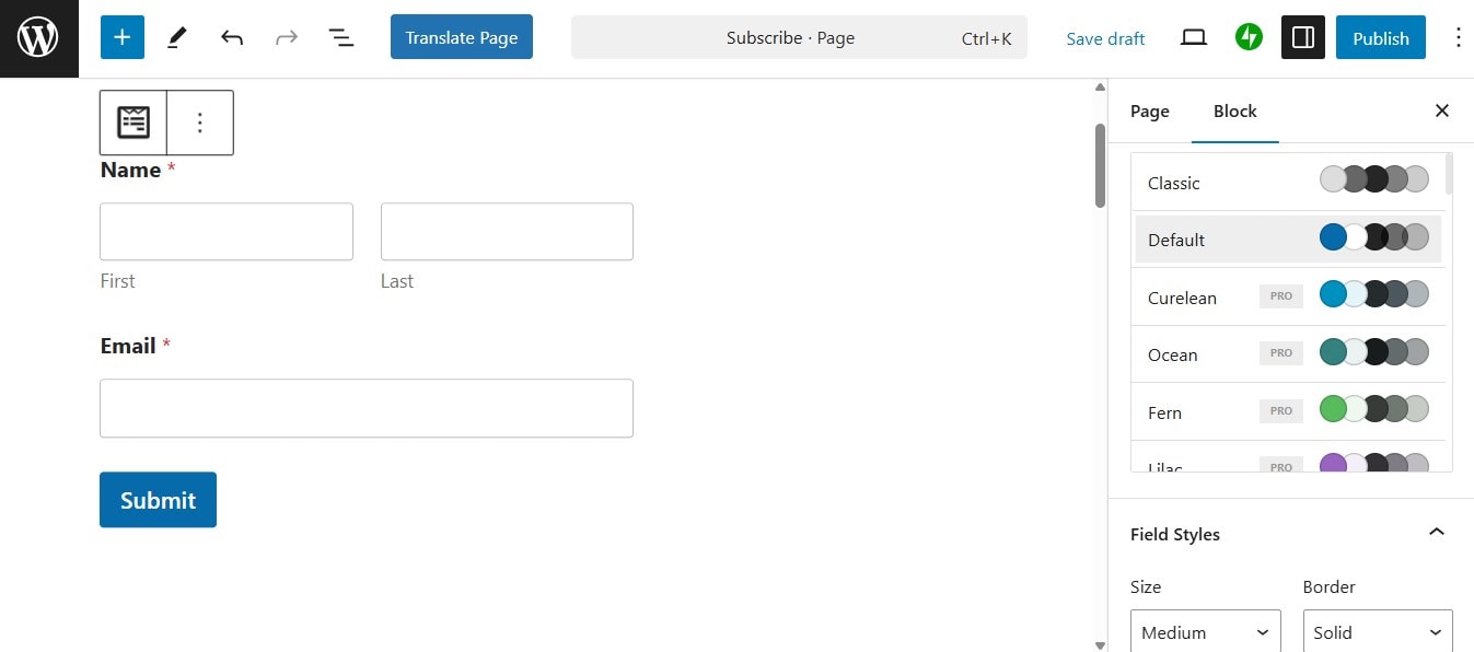 Customizing the form in the editor