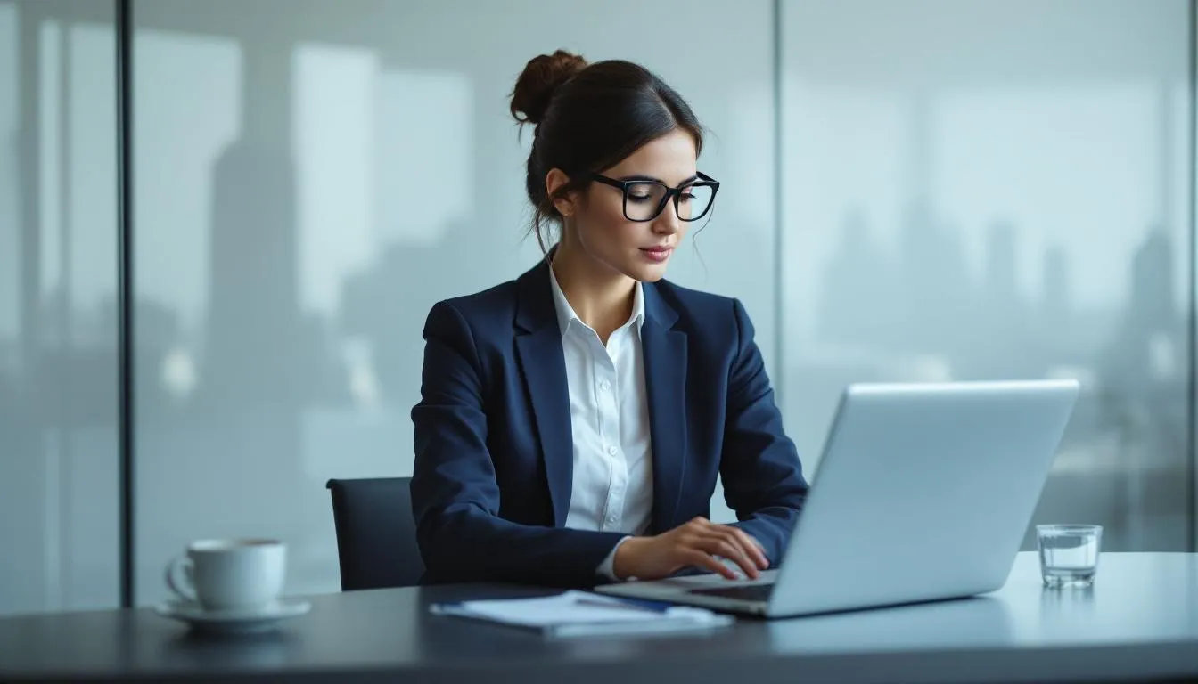 A professional businesswoman is focused on analyzing financial charts and graphs displayed on her laptop, as part of her efforts in developing a solid business plan for the hotel industry. Her attention to detail reflects the importance of financial projections and market analysis in ensuring the success of a boutique hotel.