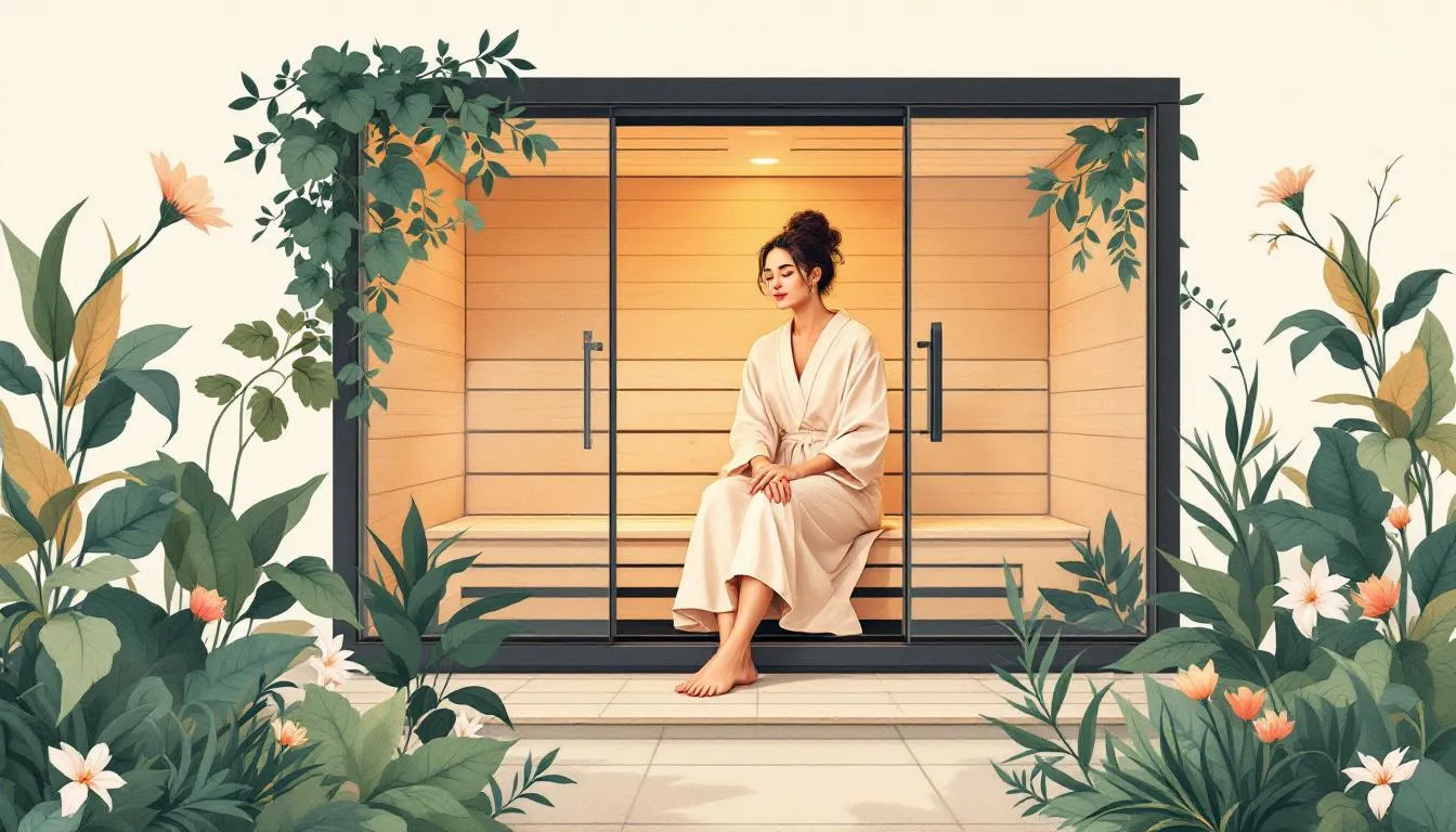 An illustration of an infrared sauna session, showcasing a modern twist on traditional beauty practices.