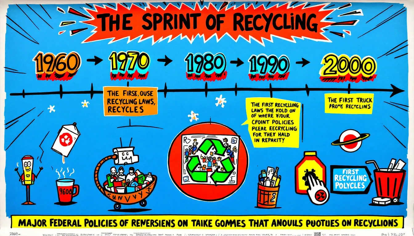 A timeline illustrating federal policies on recycling over the years.