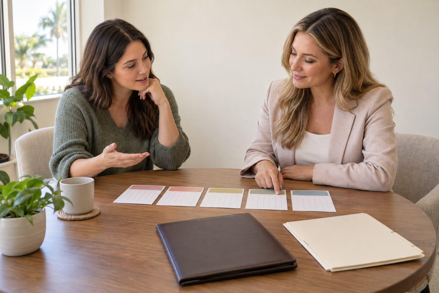 Gestational surrogate reviewing escrow and legal payment protections with her attorney