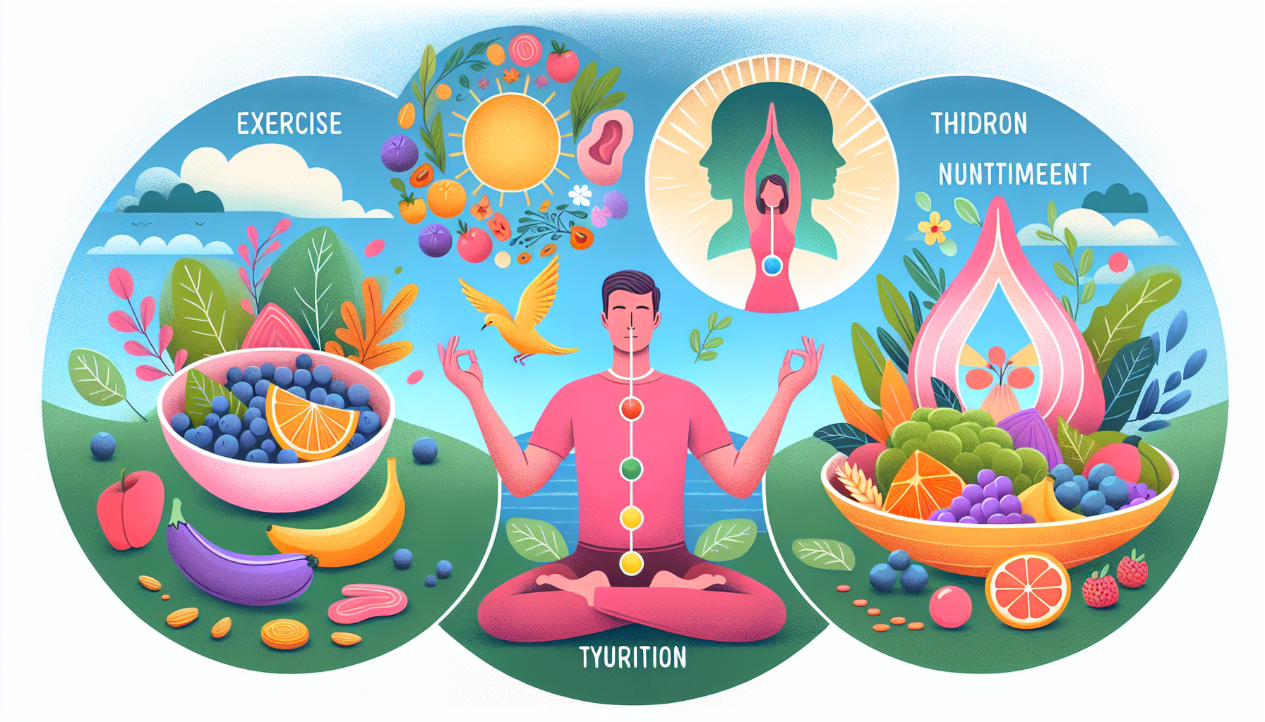 An illustration showing various ways to support thyroid health beyond iodine, including lifestyle and dietary choices.