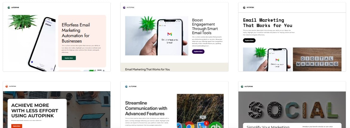 Choosing a landing page template