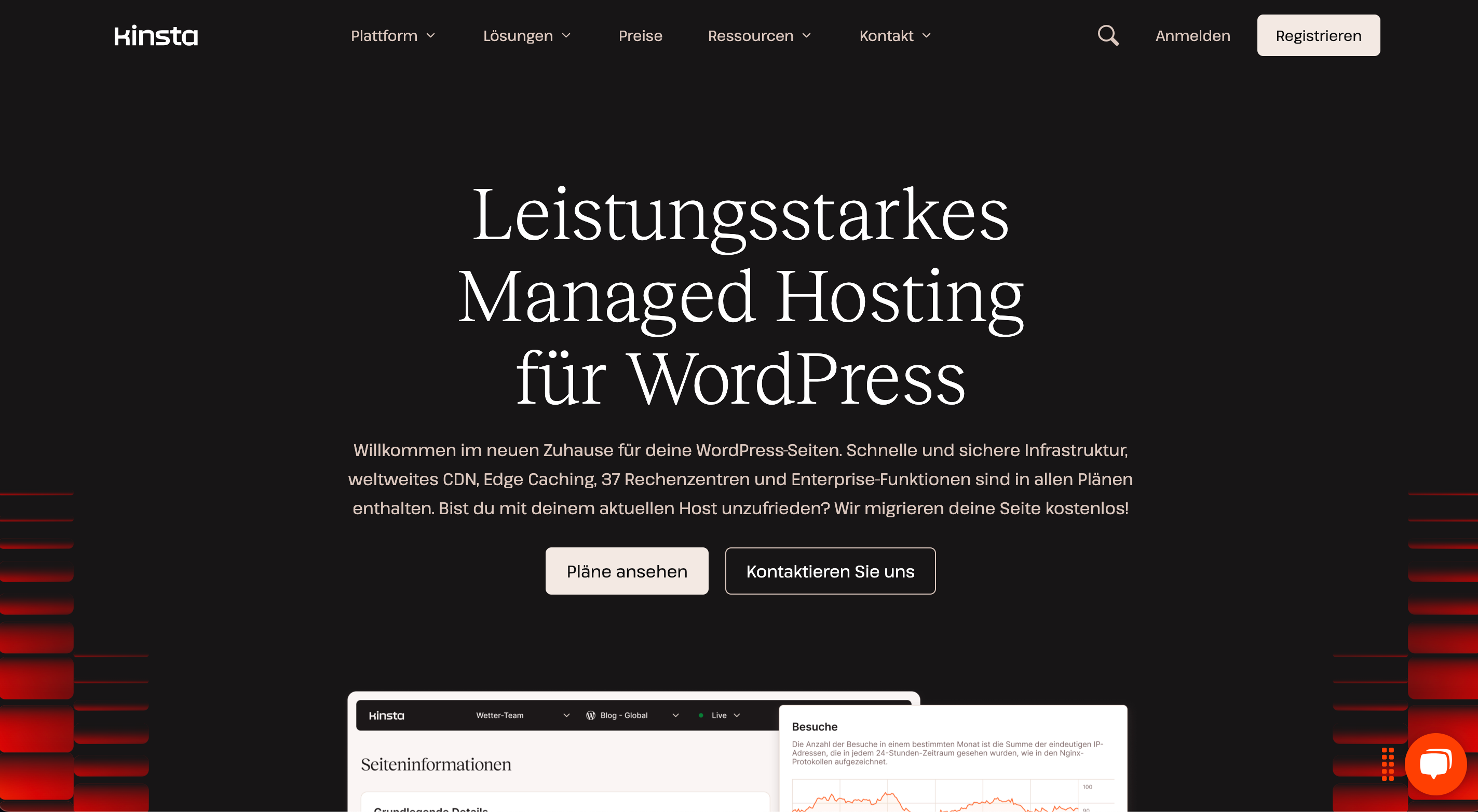 Screenshot von Kinsta