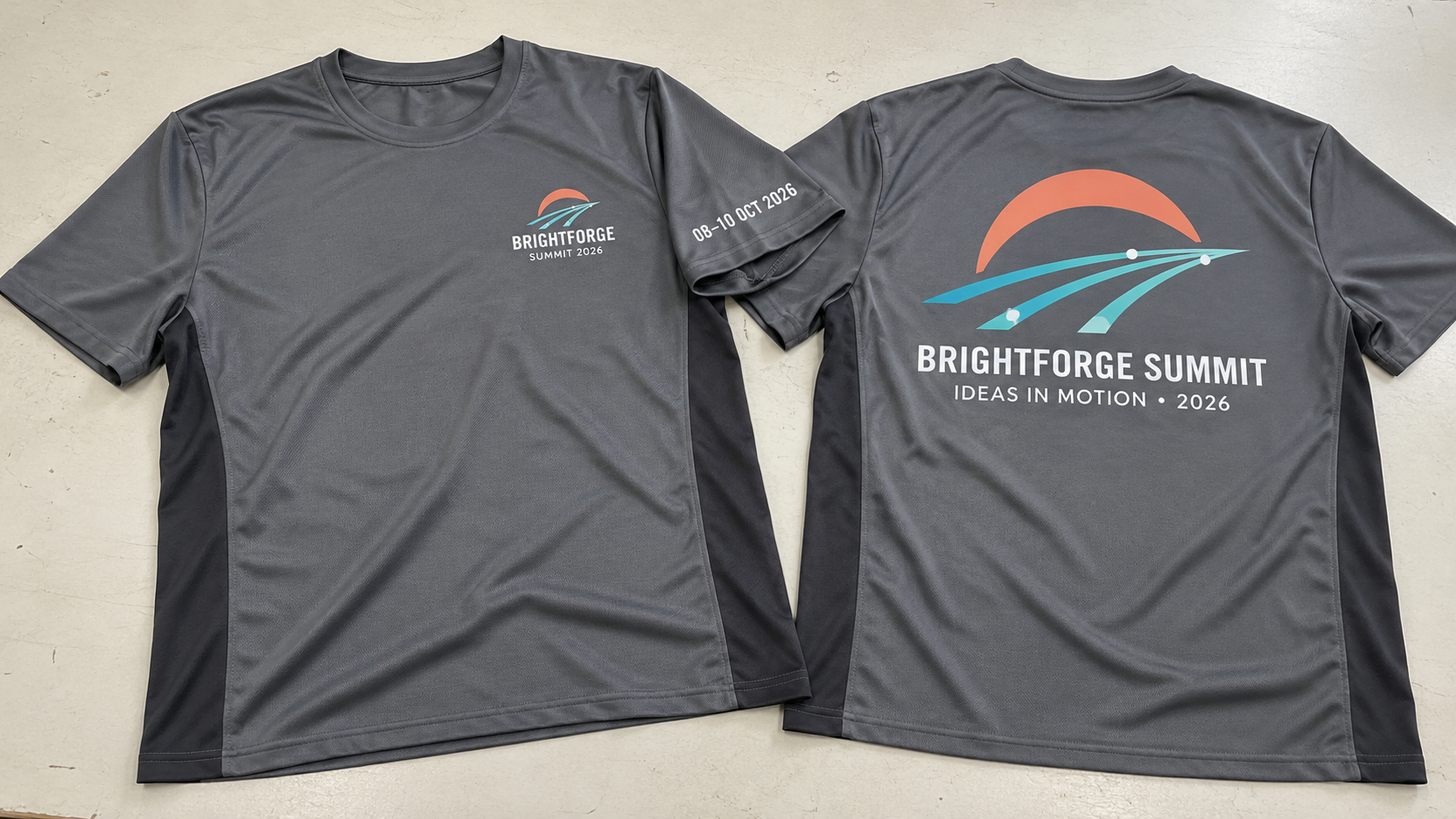 Front and back T-shirt design with a small front logo and larger graphic placement on the back.