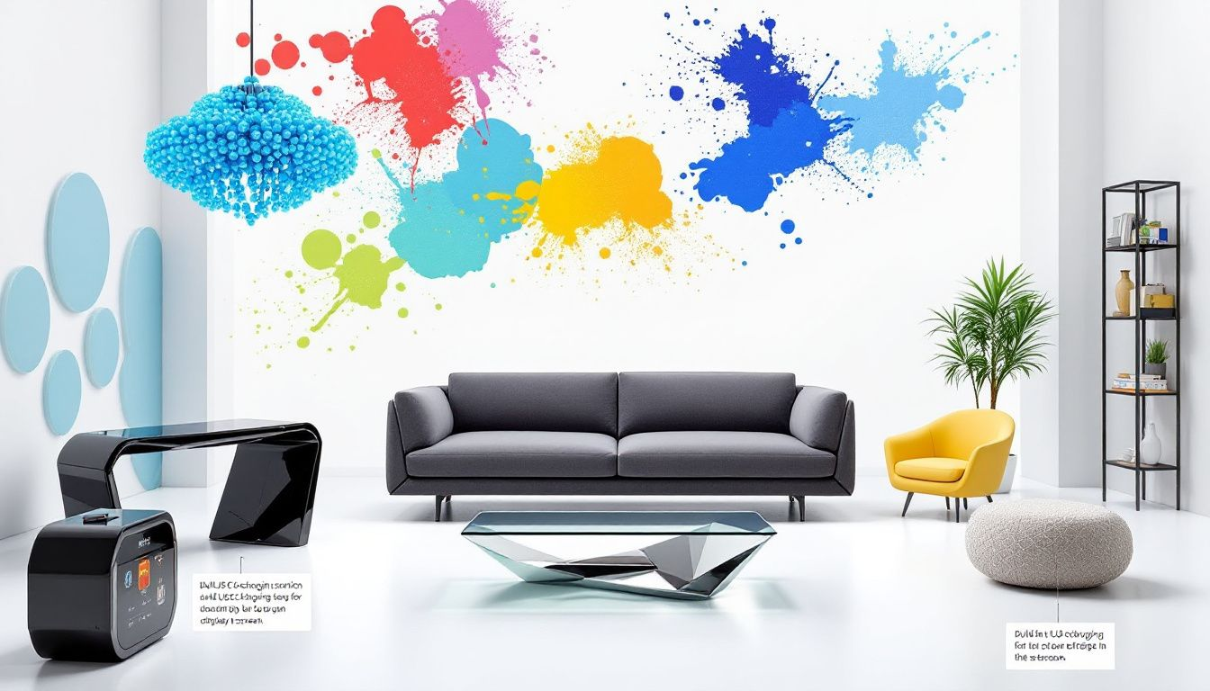276900f7 8ce3 4a8a b23b 7543224bda50 A display of various furniture pieces available for rental in a stylish showroom.