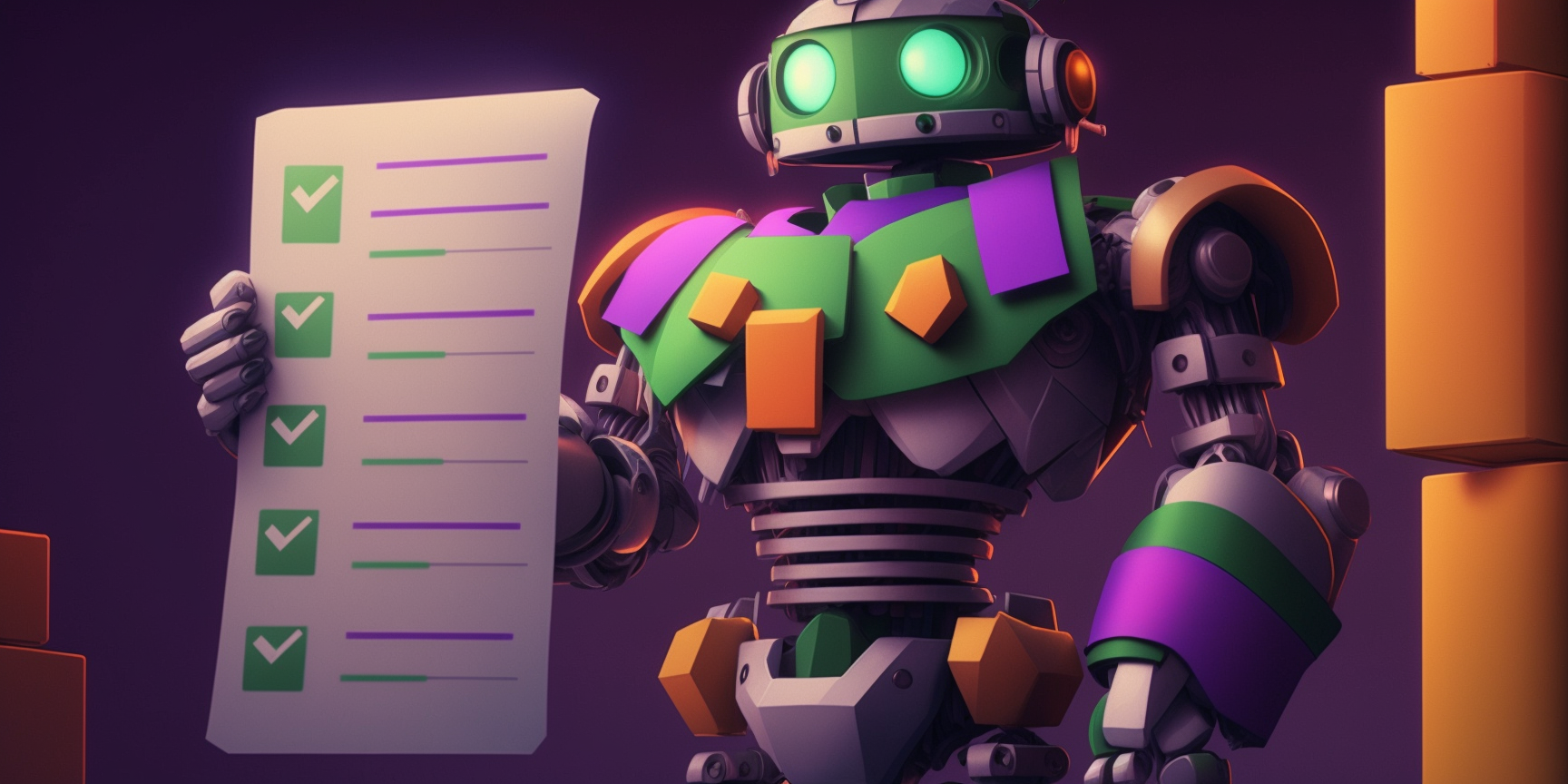 A robot holding a checklist.