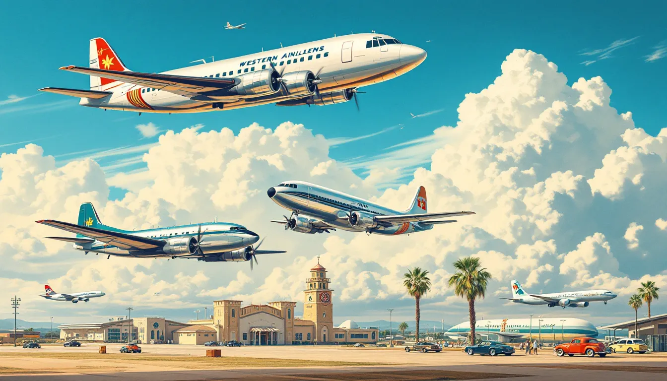 The evolution of Western Airlines illustrated through its fleet and significant milestones.