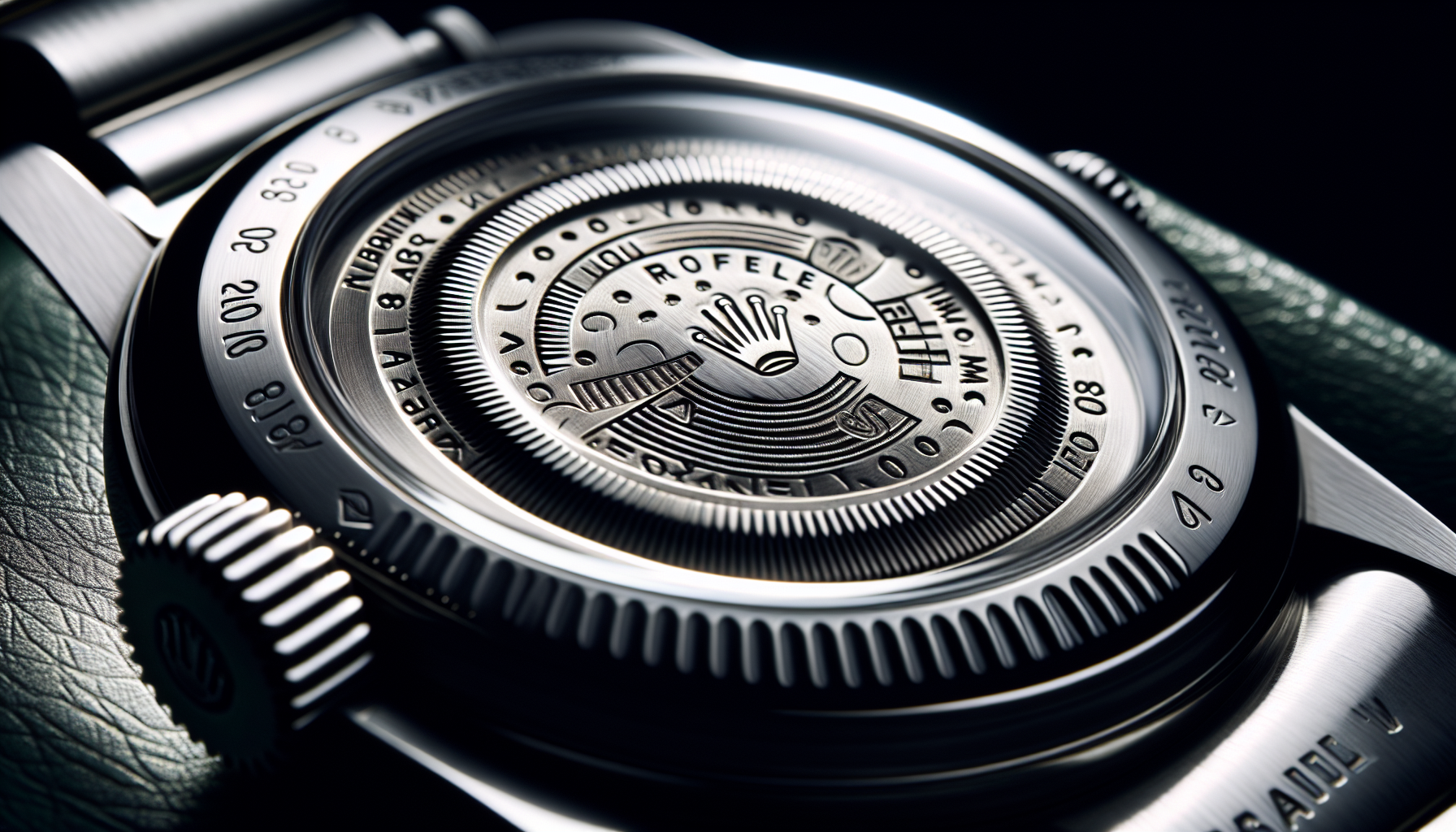 Close-up of deeply engraved serial and model numbers on a Rolex caseback