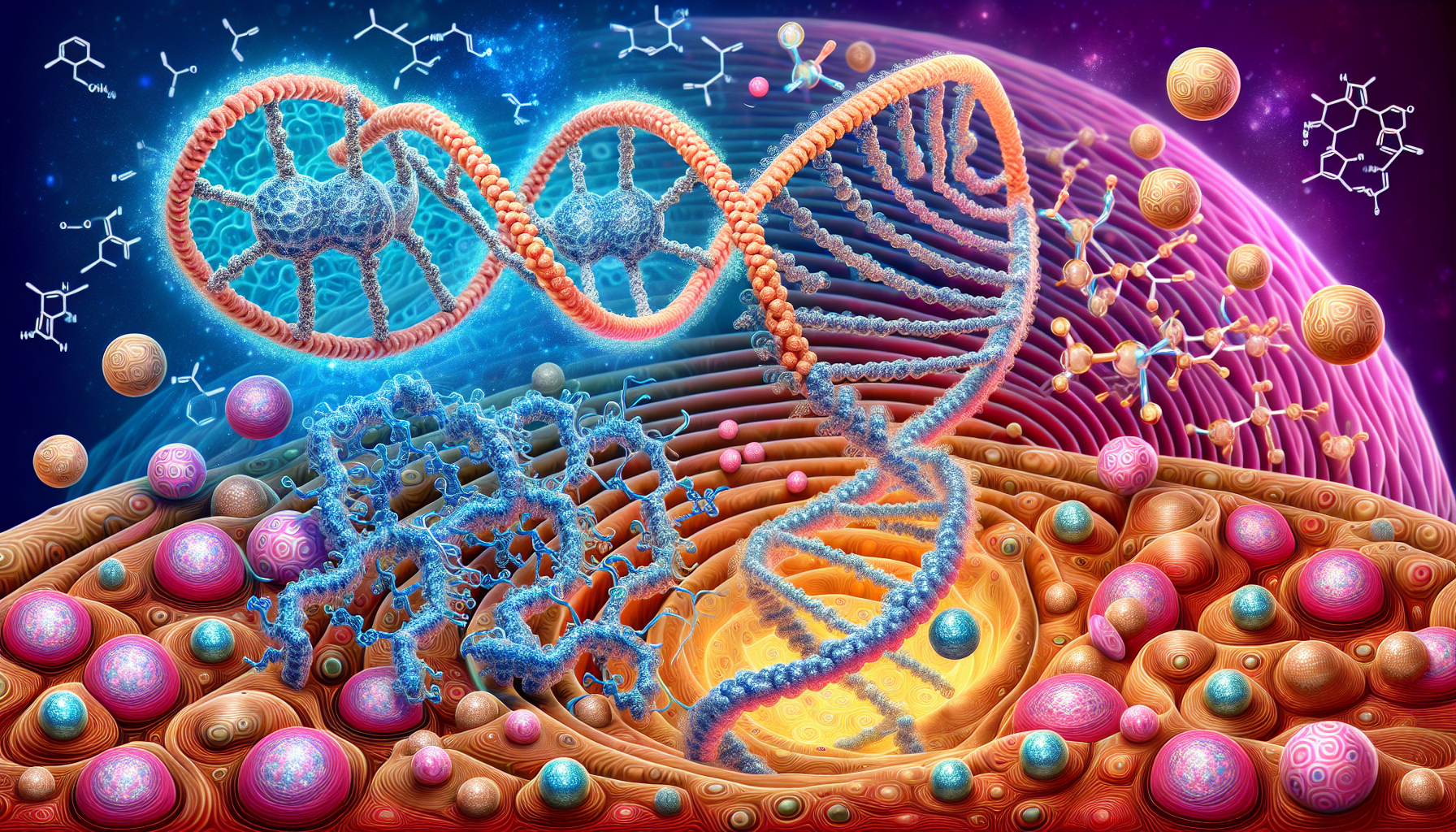 Illustration of collagen and estrogen molecules