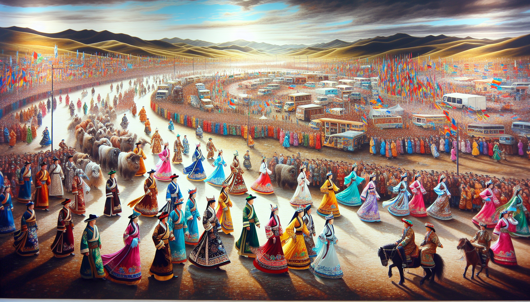 Illustration of Mongolian Deel Mongol Festival celebration