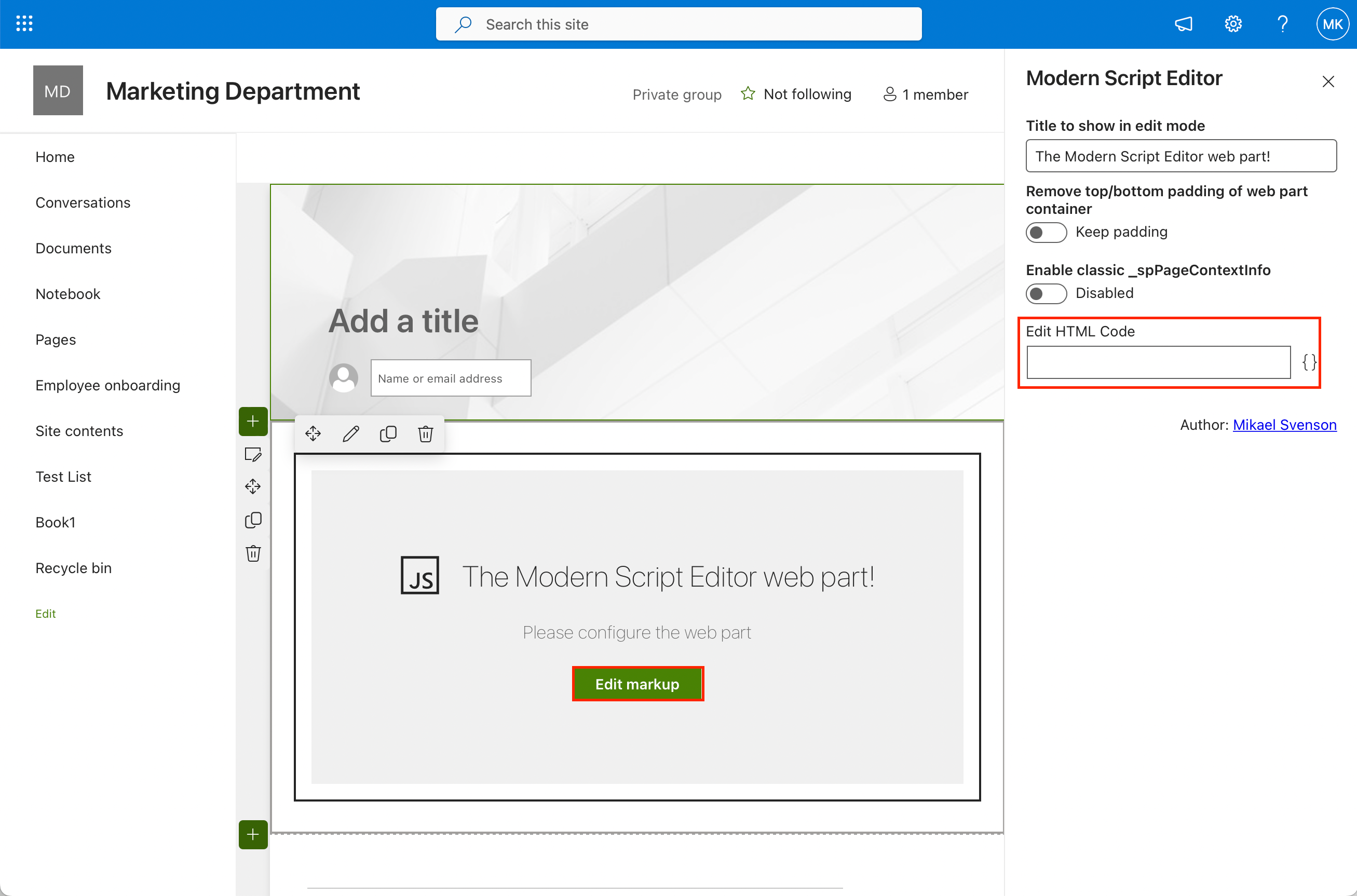 enter code in sharepoint pages