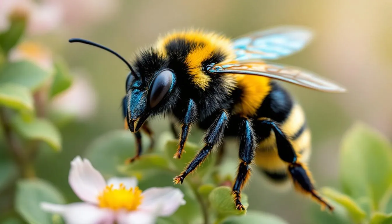A close-up view of a carpenter bee to highlight its stinger.