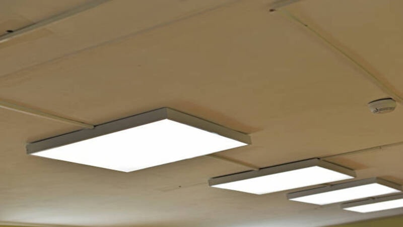 Effective LED shop lights in a workplace. 