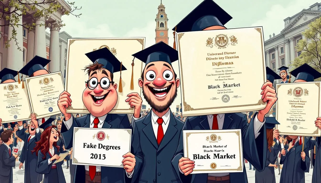 Estudiantes felices mostrando sus títulos universitarios.