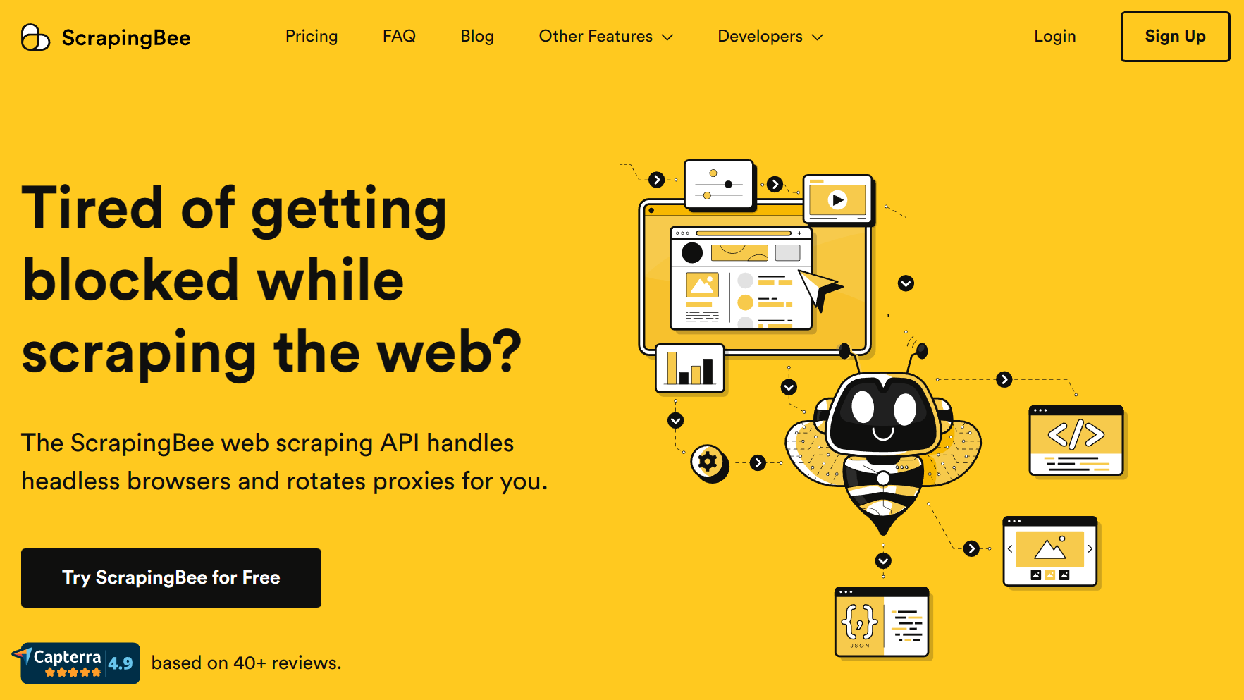 home page of the scrapingbee api