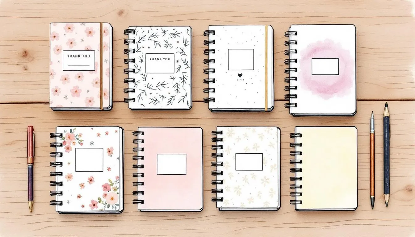 A collection of custom notebooks and journals designed for personalized stationery gifts for teachers.