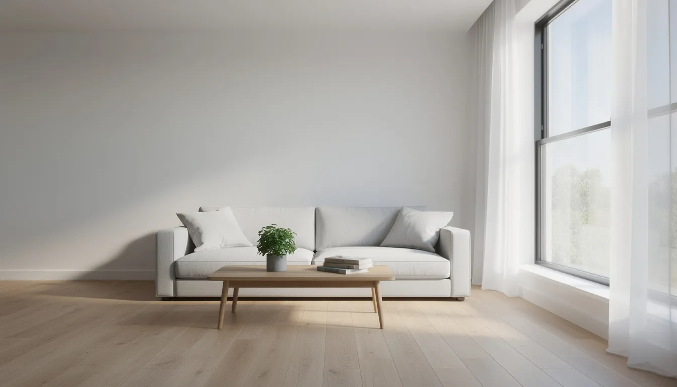 A fresh and clean living room is bathed in natural light streaming through open windows, creating a bright and inviting atmosphere. This serene space emphasizes the importance of a smoke-free environment, highlighting the health benefits of avoiding tobacco smoke and its harmful effects on the respiratory system and overall well-being.