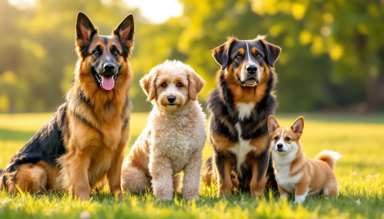 A group photo features various dog breeds, including German Shepherds, Bernese Mountain Dogs, and Chesapeake Bay Retrievers, commonly affected by degenerative myelopathy, a progressive disease that impacts the spinal cord and leads to hind limb weakness. These affected dogs are seen together, highlighting the importance of awareness and understanding of canine degenerative myelopathy and its clinical signs.