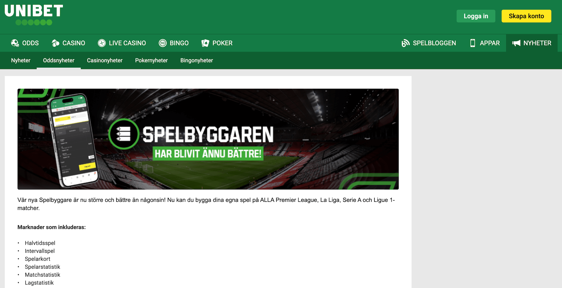 Unibet spelbyggare