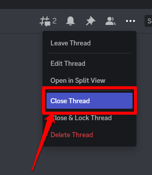 Picture showing the steps to archiving threads on Discord