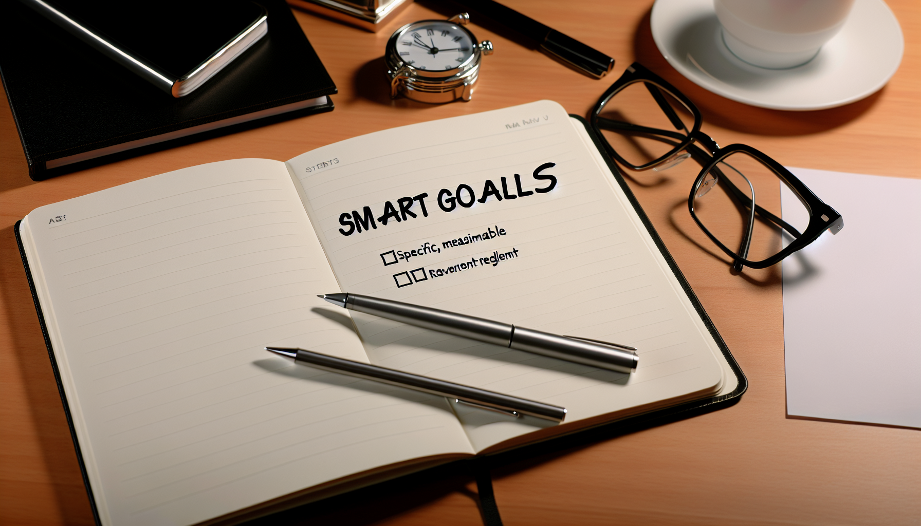 A notebook with 'SMART goals' written on it, representing goal setting in personal development