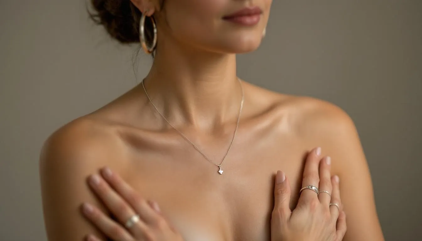 The image showcases an elegant display of various silver jewelry pieces, including a silver necklace, silver rings, and silver earrings, highlighting their aesthetic appeal and timeless style. Wearing silver jewelry is associated with numerous health benefits, such as emotional balance and stress reduction, making it a meaningful choice for enhancing overall well-being.