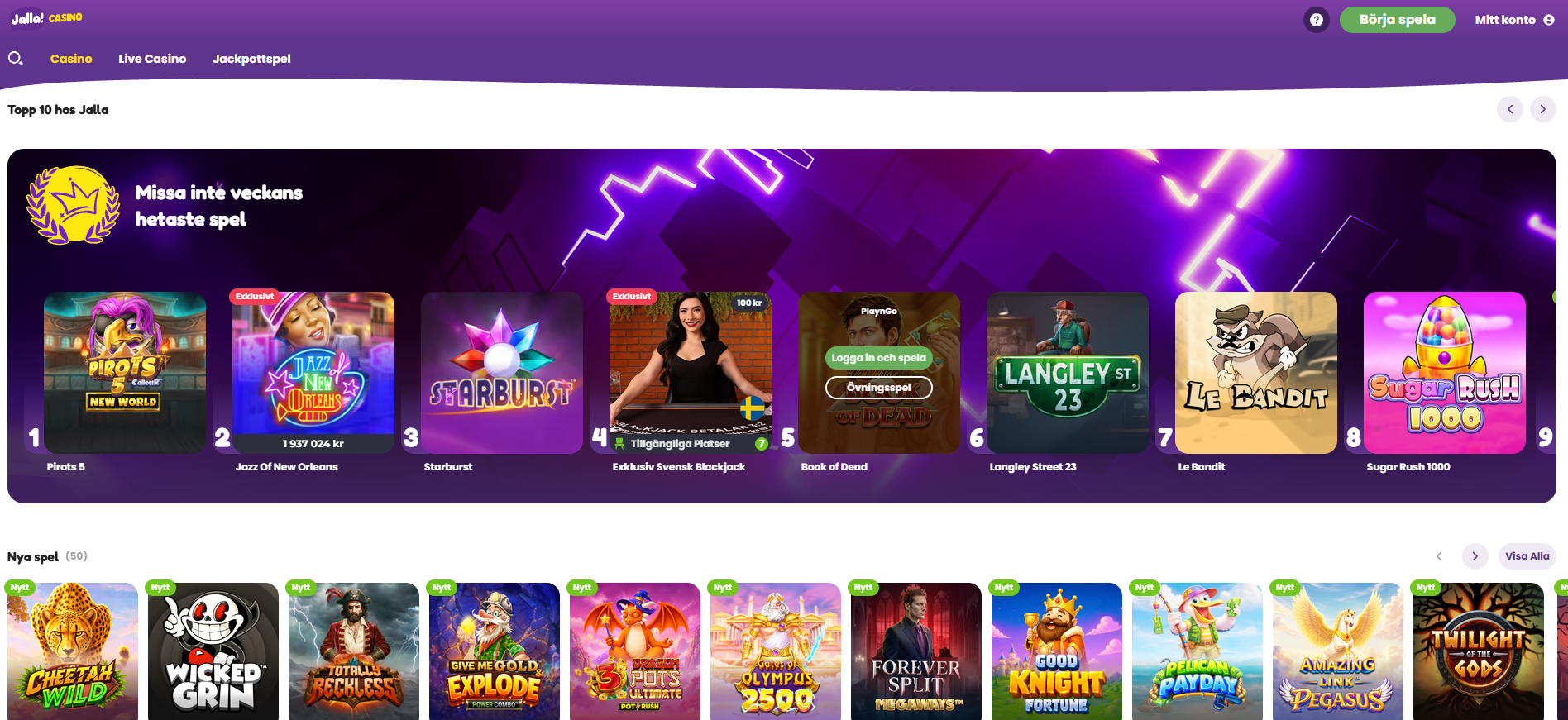 Spelutbud – över 3 000 spel hos Jalla Casino