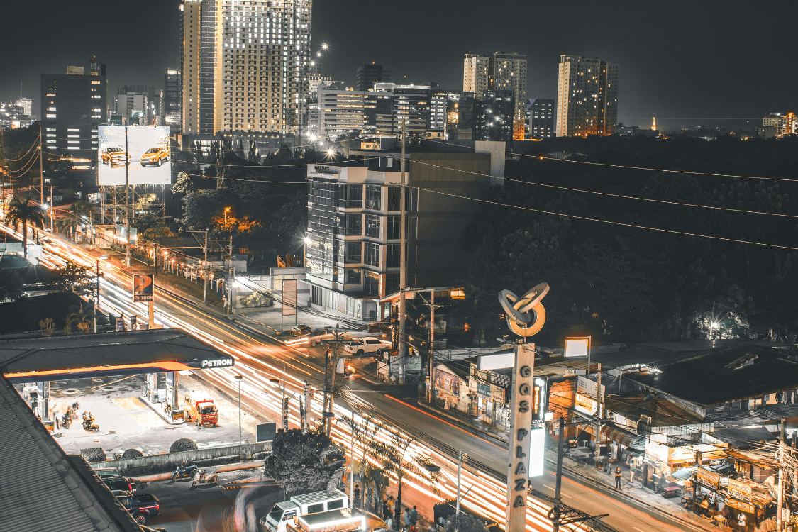 Night view of Cebu City’s IT Park and surrounding area, representing the city’s growth as a tech and creative outsourcing destination.