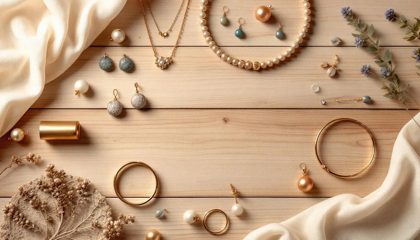The image represents the story of Sarasbeads & Jewellery, showcasing a vibrant workshop filled with jewellery making tools and precious metals, where a dedicated team of jewellery makers passionately creates unique pieces like rings and necklaces. This inspiring space reflects a commitment to excellent quality and efficient service, inviting customers and beginners alike to explore the world of silversmithing and improve their design skills.
