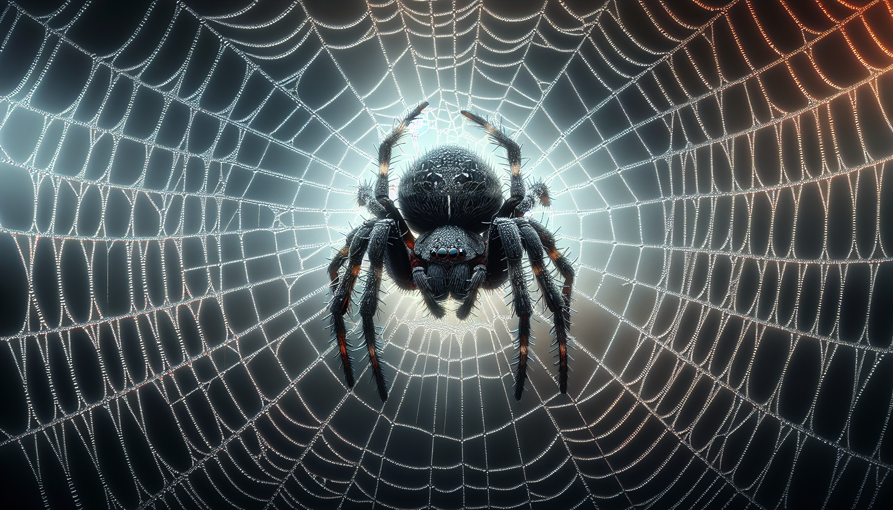 Detailed close-up of black house spider web structure