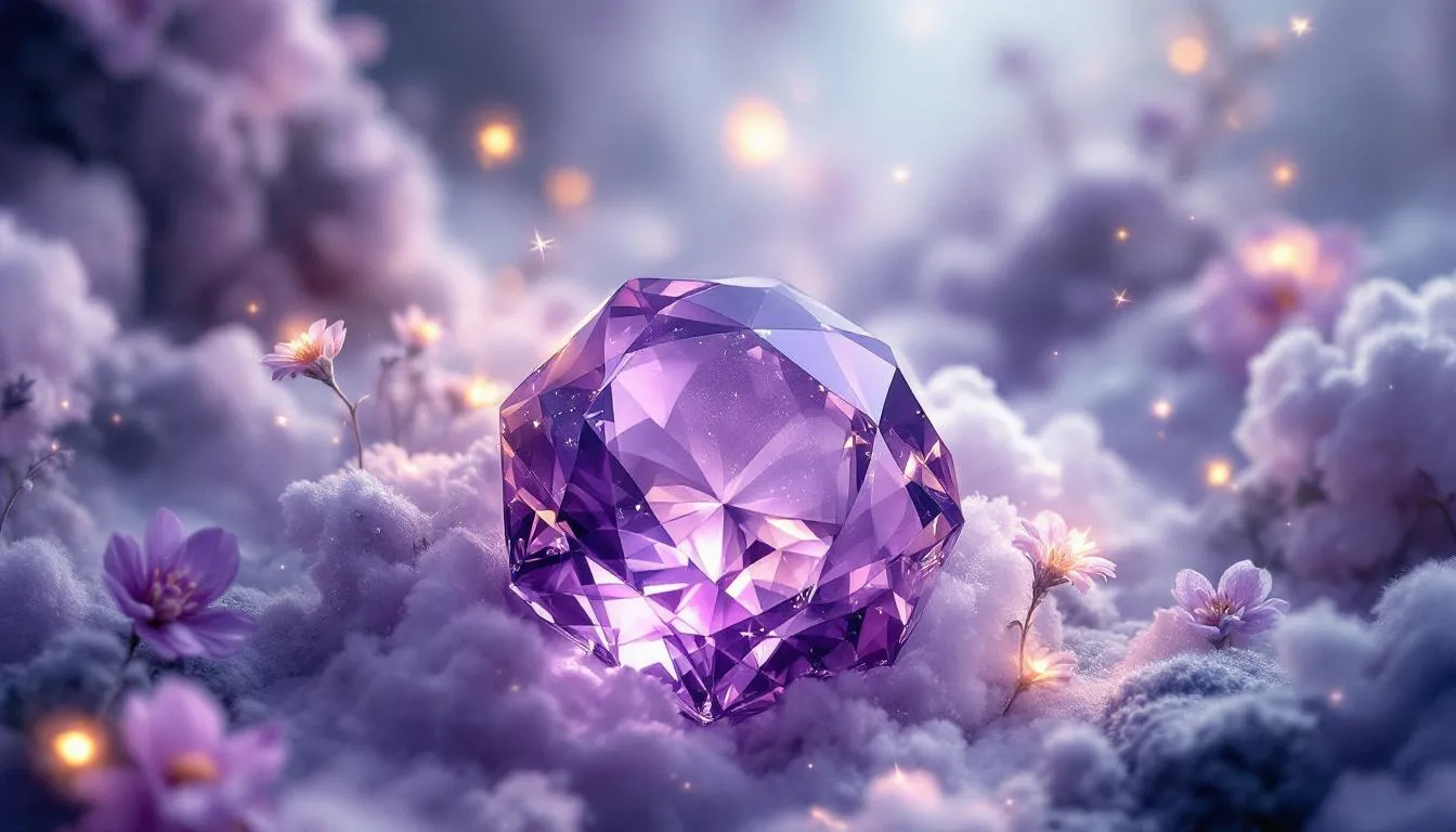 An elegant amethyst gemstone representing February's birthstone.