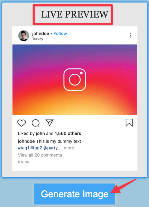 Remote.tools showing a live preview of an Instagram page generator