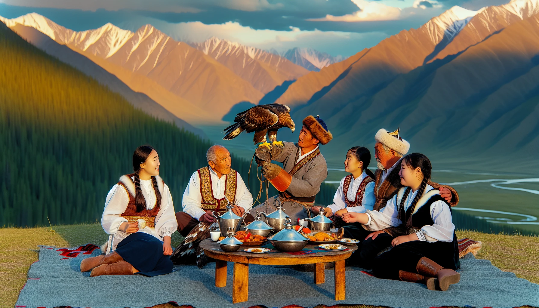 Traditional Kazakh meal shared with an eagle hunter family in the Altai Mountains