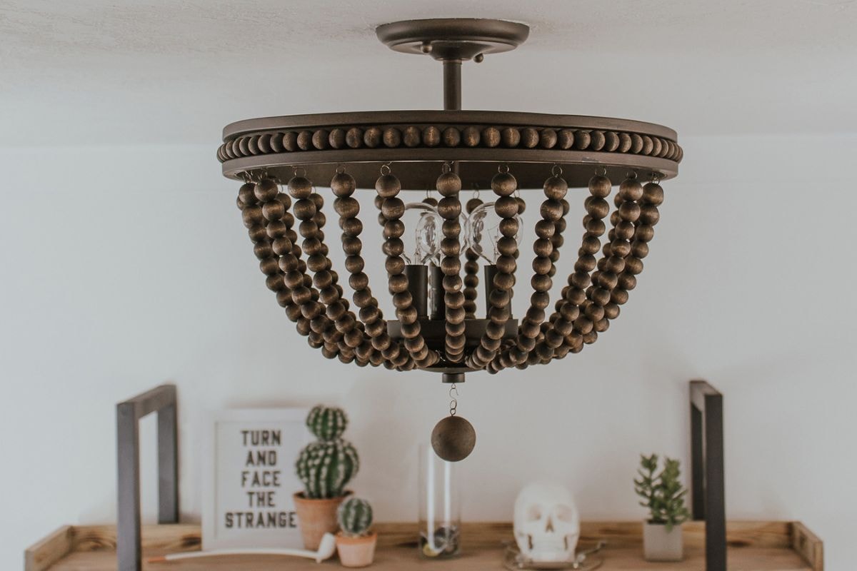 Rustic Handley 3-Light semi flush mount ceiling light fixtures with beaded design, versatile lighting for any room.