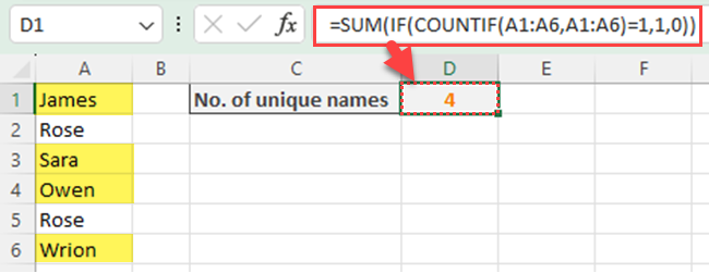 COUNTIF, IF, and SUM function adds unique values