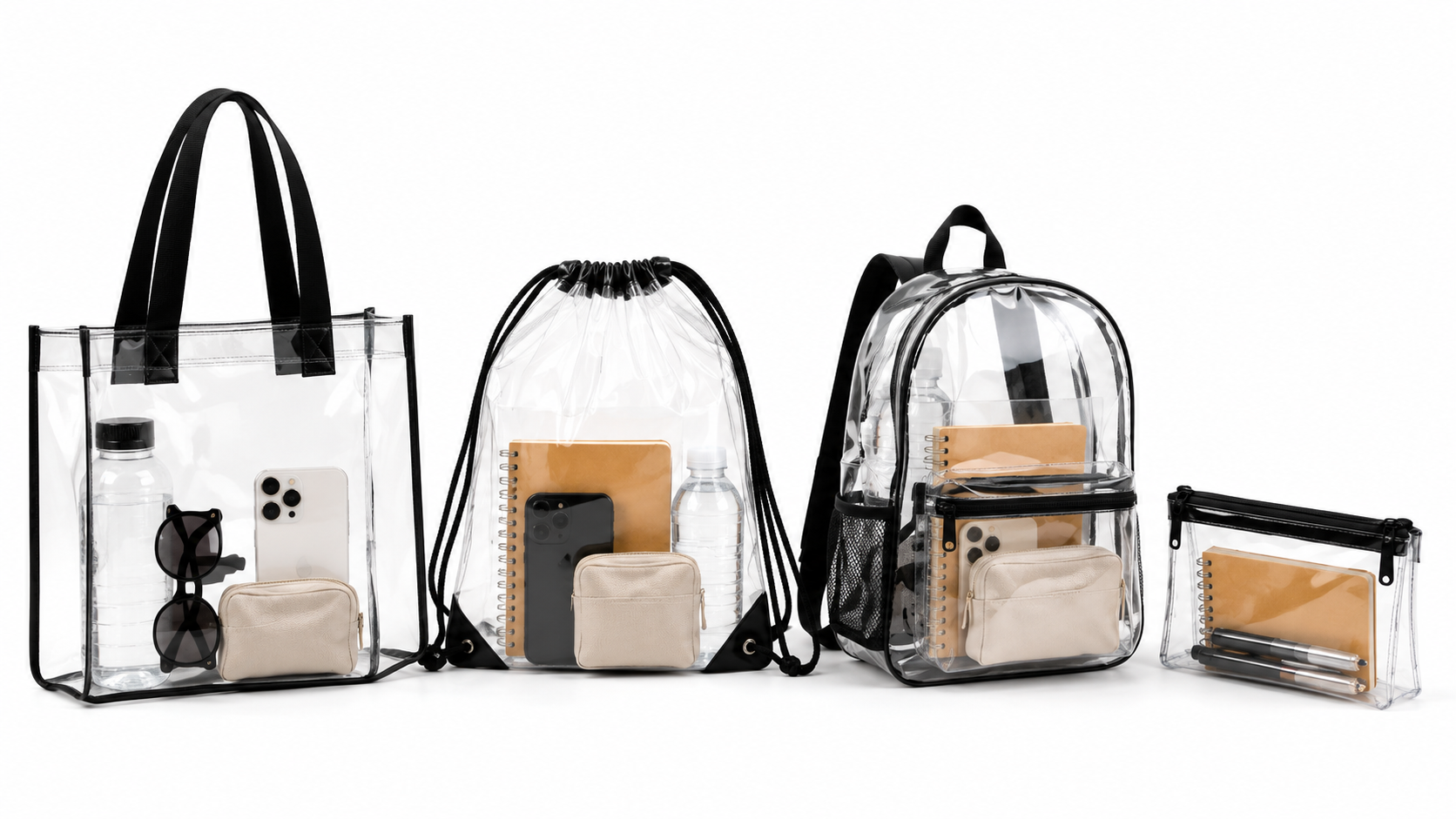Clear stadium bags for sports venues, concerts, schools, public events, and security-friendly carrying