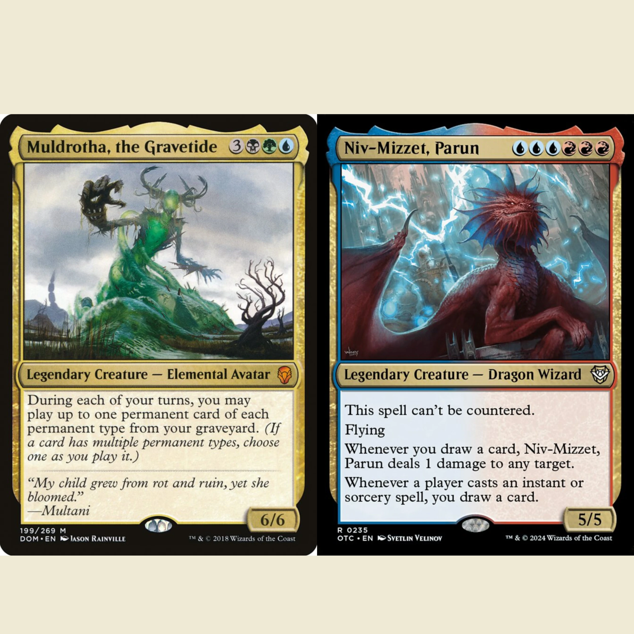 Commanders Muldrotha, the Gravetide and Niv-Mizzet, Parun