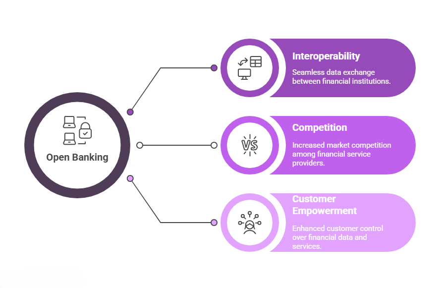 Inphographic about key components of the field: Interoperability, comeptition, and customer epowerment
