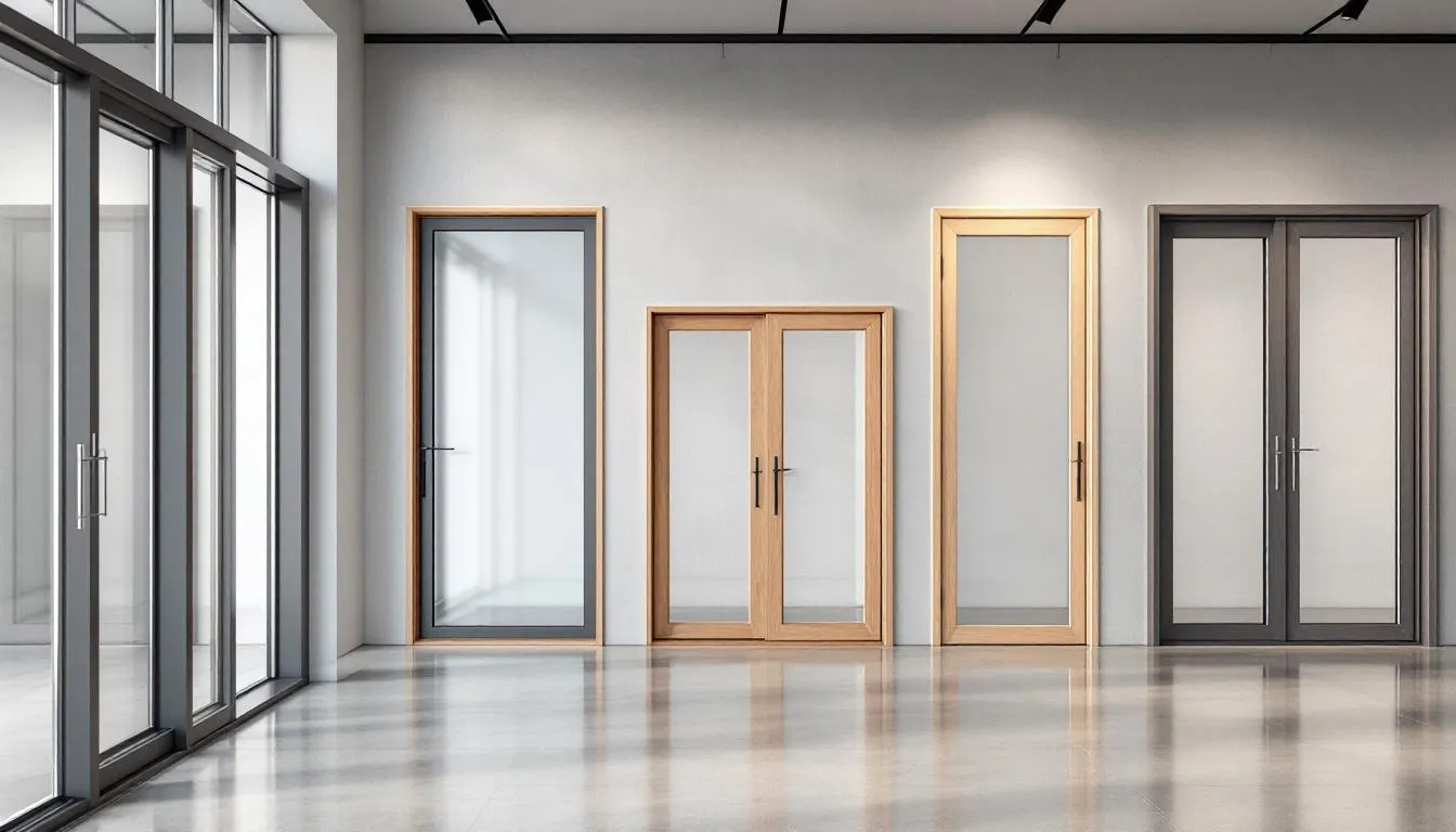 Een moderne showroom toont een verscheidenheid aan hoogwaardige kozijnen en deuren, waaronder kunststof, aluminium en houten kozijnen. De ruimte benadrukt maatwerkoplossingen en energie-efficiëntie, met deskundig advies over de beste opties voor zowel nieuwbouw- als renovatieprojecten.