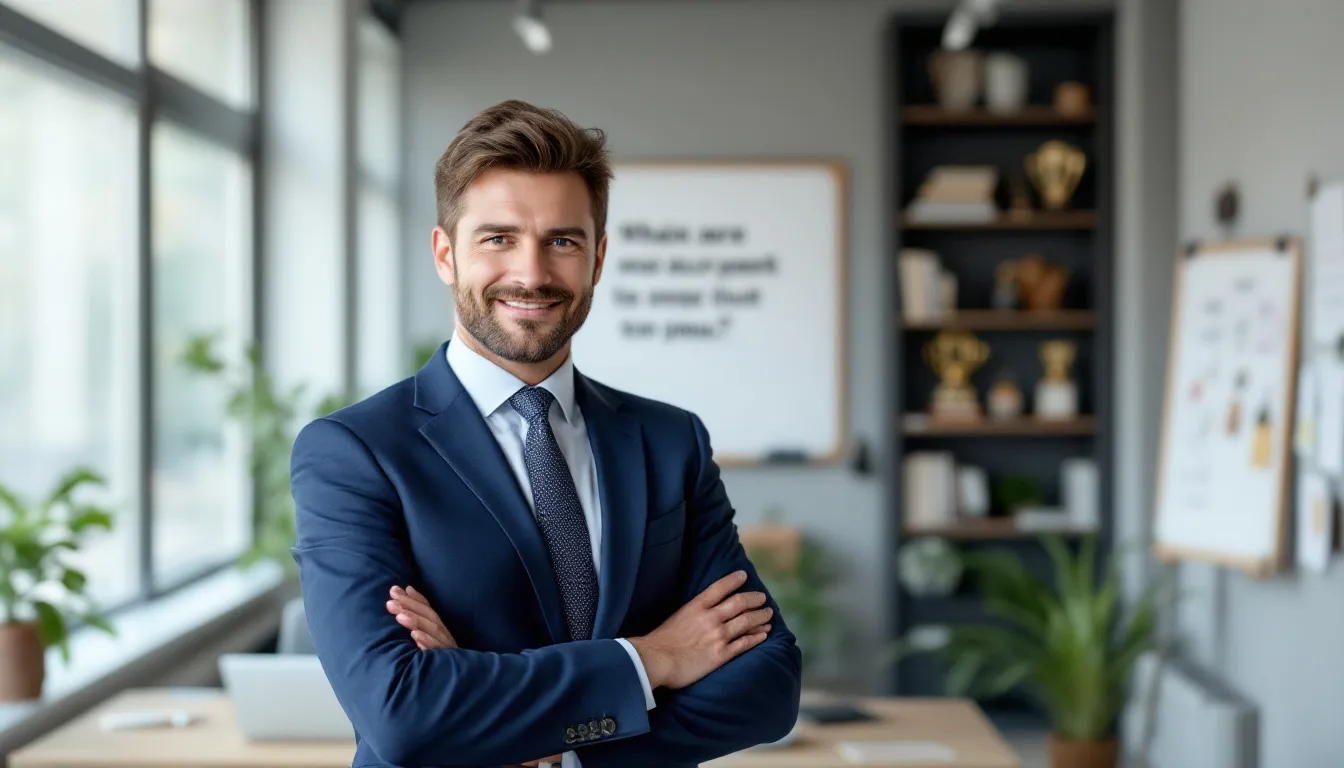 A confident small business owner stands in their office, reflecting on a recent financial decision that will help grow their business. The atmosphere conveys a sense of success and engagement, highlighting the importance of informed choices in navigating the complexities of business funding and regulations.